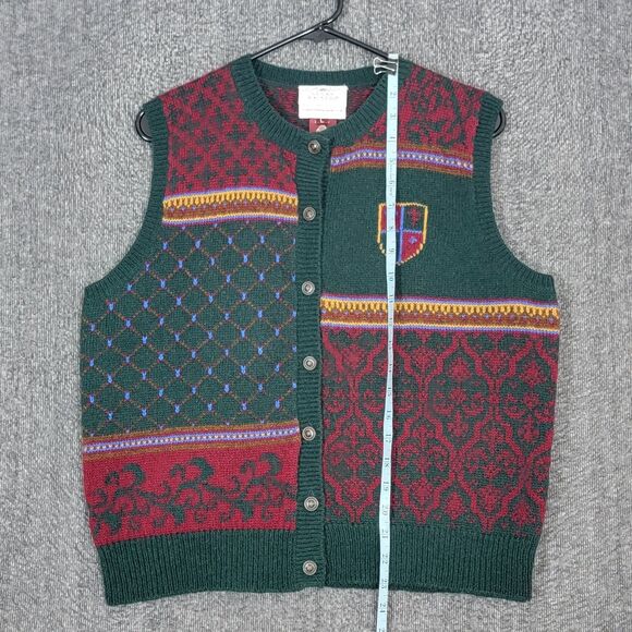 Vintage Susan Bristol Sweater Vest Womens L Green Red Fair Isle Pure Wool 1989 - Picture 3 of 11